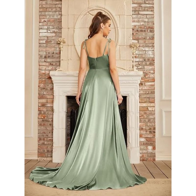 Fashion, accesorii si bijuterii - Femei - Imbracaminte femei - Rochii femei - Rochie eleganta lunga din satin, fara maneci, talie supla, verde XL - Infinity.ro