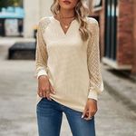 Fashion, accesorii si bijuterii - Femei - Imbracaminte femei - Camasi si bluze femei - Bluza lejera pentru femei, pulover respirabil, Crem L - Infinity.ro
