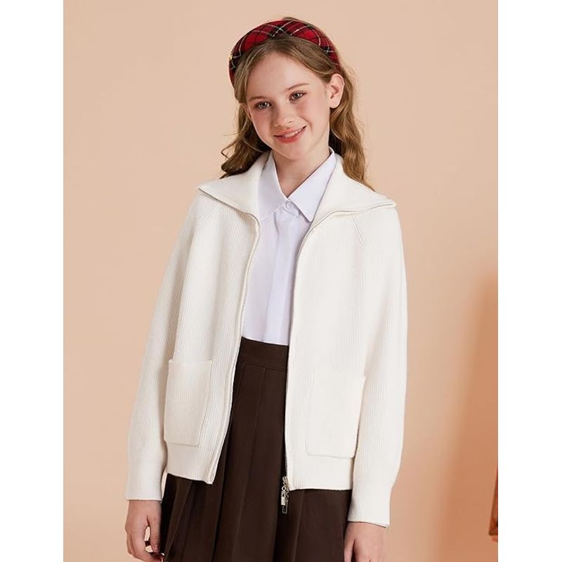 Fashion, accesorii si bijuterii - Copii - Imbracaminte copii - Bluze si camasi copii - Cardigan, bluza tricotata cu maneci lungi si fermoar dublu pentru fete 7 ani - Infinity.ro