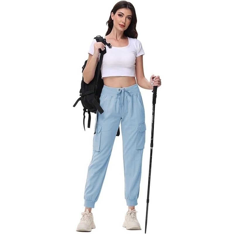 Fashion, accesorii si bijuterii - Femei - Imbracaminte femei - Pantaloni femei - Pantaloni sport respirabili pentru femei, cu buzunare si talie elastica, lungi bleu L - Infinity.ro