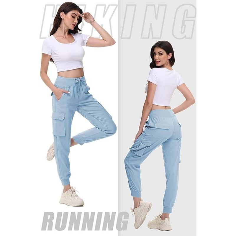 Fashion, accesorii si bijuterii - Femei - Imbracaminte femei - Pantaloni femei - Pantaloni sport respirabili pentru femei, cu buzunare si talie elastica, lungi bleu L - Infinity.ro