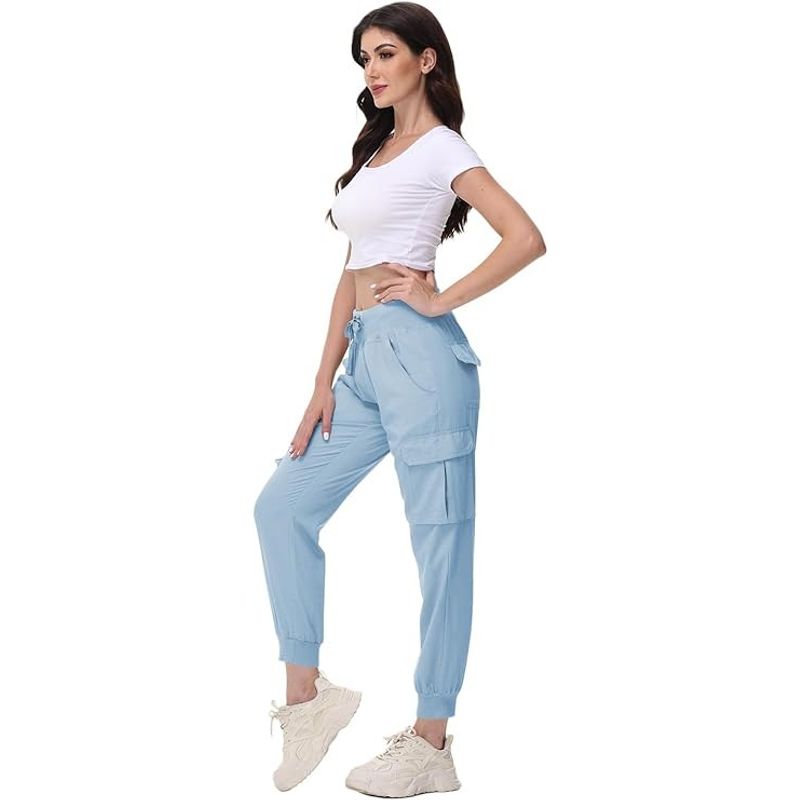Fashion, accesorii si bijuterii - Femei - Imbracaminte femei - Pantaloni femei - Pantaloni sport respirabili pentru femei, cu buzunare si talie elastica, lungi bleu L - Infinity.ro