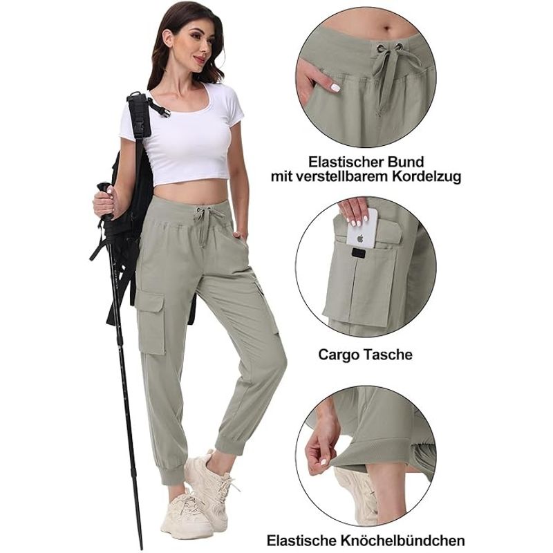 Fashion, accesorii si bijuterii - Femei - Imbracaminte femei - Pantaloni femei - Pantaloni sport respirabili pentru femei, cu buzunare si talie elastica, lungi crem XL - Infinity.ro