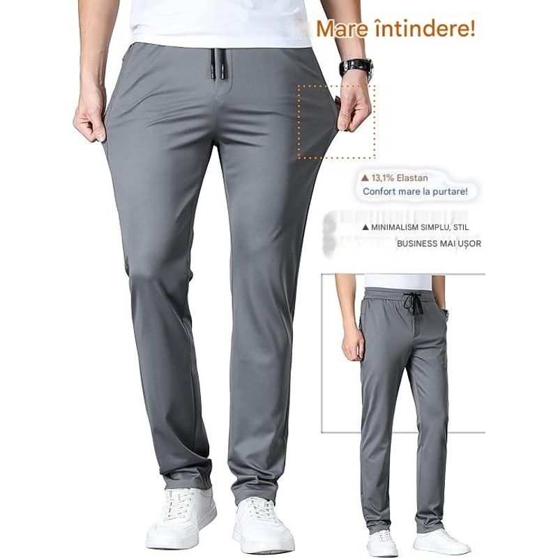 Fashion, accesorii si bijuterii - Barbati - Imbracaminte - Pantaloni barbati - Pantaloni casual barbati, respirabili, elastici in talie, gri 31W30L - Infinity.ro