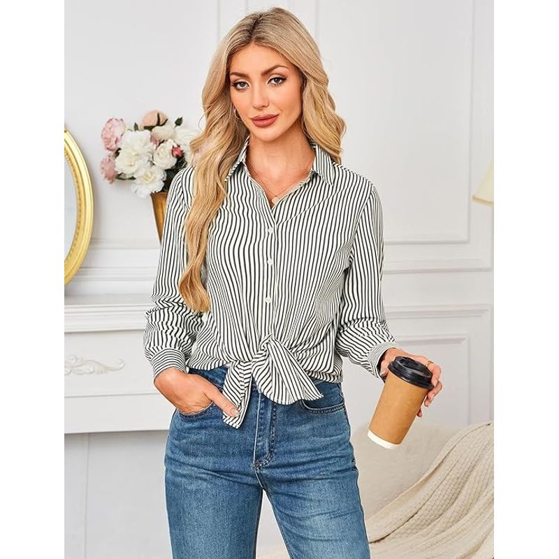 Fashion, accesorii si bijuterii - Femei - Imbracaminte femei - Camasi si bluze femei - Camasa lejera cu maneca lunga pentru femei marimea L alba cu dungi - Infinity.ro