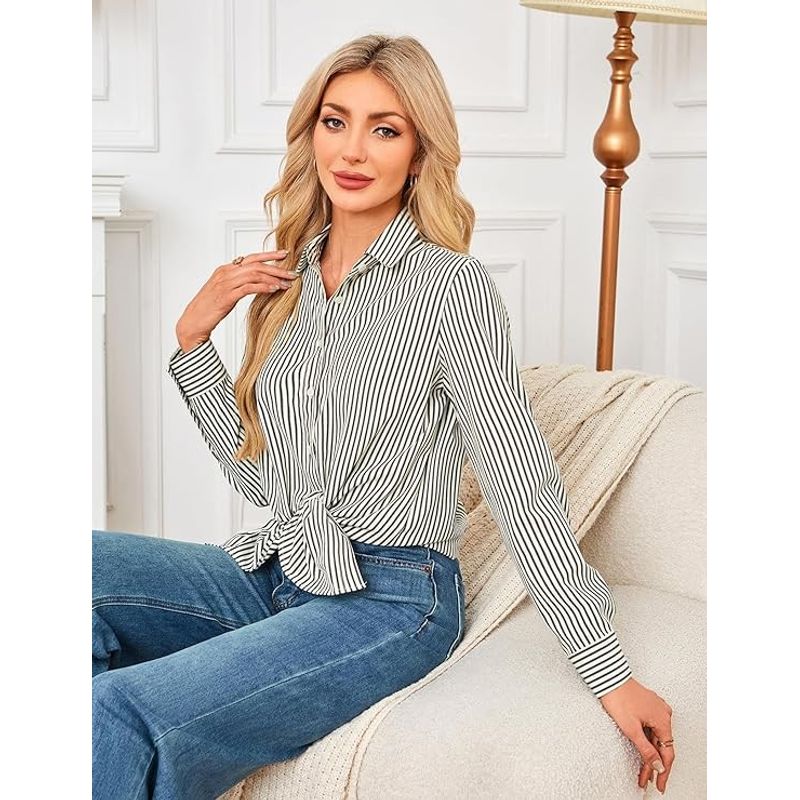 Fashion, accesorii si bijuterii - Femei - Imbracaminte femei - Camasi si bluze femei - Camasa lejera cu maneca lunga pentru femei marimea L alba cu dungi - Infinity.ro