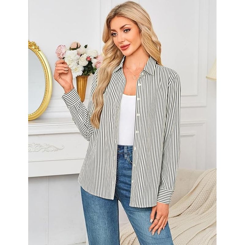 Fashion, accesorii si bijuterii - Femei - Imbracaminte femei - Camasi si bluze femei - Camasa lejera cu maneca lunga pentru femei marimea L alba cu dungi - Infinity.ro