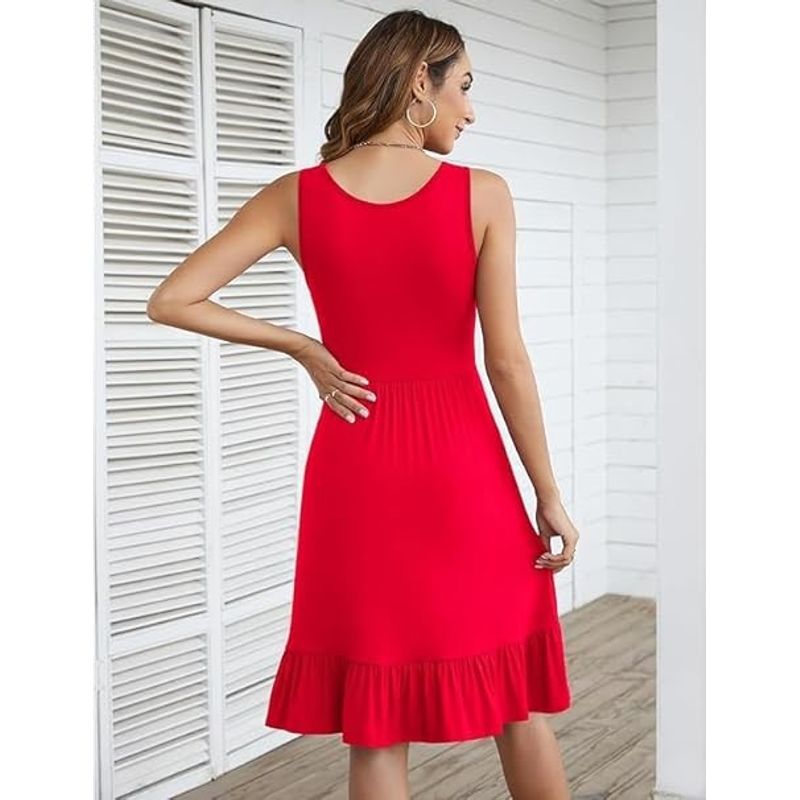Fashion, accesorii si bijuterii - Femei - Imbracaminte femei - Rochii femei - Rochie casual lejera pentru femei, peste genunchi, rosie 2XL - Infinity.ro