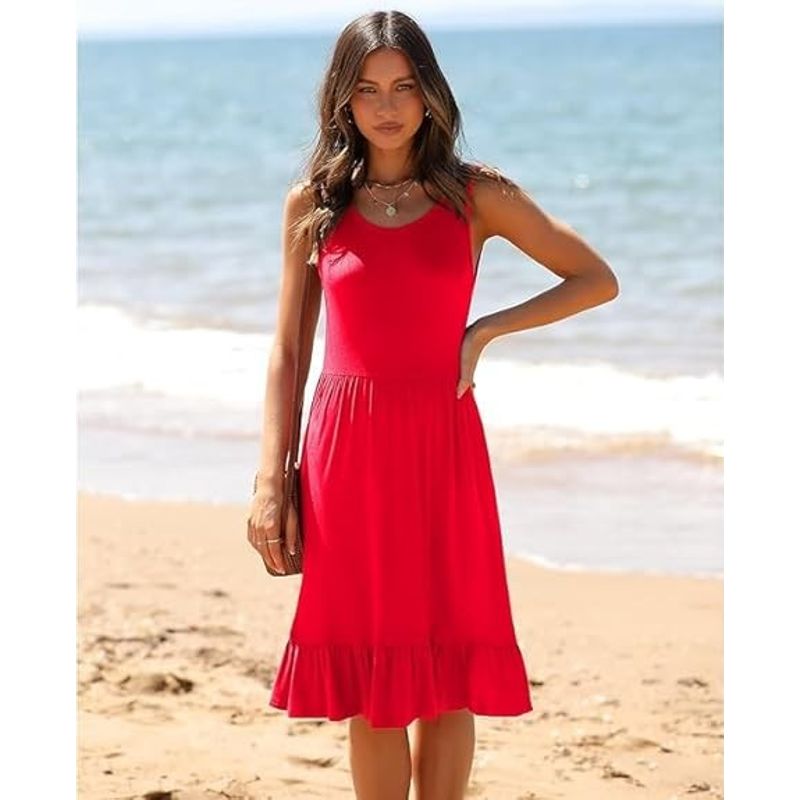 Fashion, accesorii si bijuterii - Femei - Imbracaminte femei - Rochii femei - Rochie casual lejera pentru femei, peste genunchi, rosie 2XL - Infinity.ro