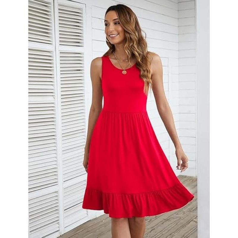 Fashion, accesorii si bijuterii - Femei - Imbracaminte femei - Rochii femei - Rochie casual lejera pentru femei, peste genunchi, rosie 2XL - Infinity.ro