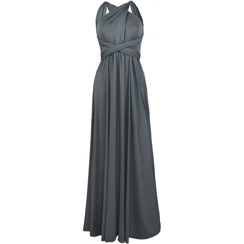 Fashion, accesorii si bijuterii - Femei - Imbracaminte femei - Rochii femei - Rochie eleganta lunga, fara maneci, spate gol, talie inalta, gri L - Infinity.ro