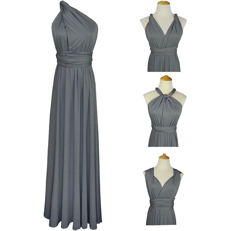 Fashion, accesorii si bijuterii - Femei - Imbracaminte femei - Rochii femei - Rochie eleganta lunga, fara maneci, spate gol, talie inalta, gri L - Infinity.ro