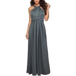 Fashion, accesorii si bijuterii - Femei - Imbracaminte femei - Rochii femei - Rochie eleganta lunga, fara maneci, spate gol, talie inalta, gri L - Infinity.ro