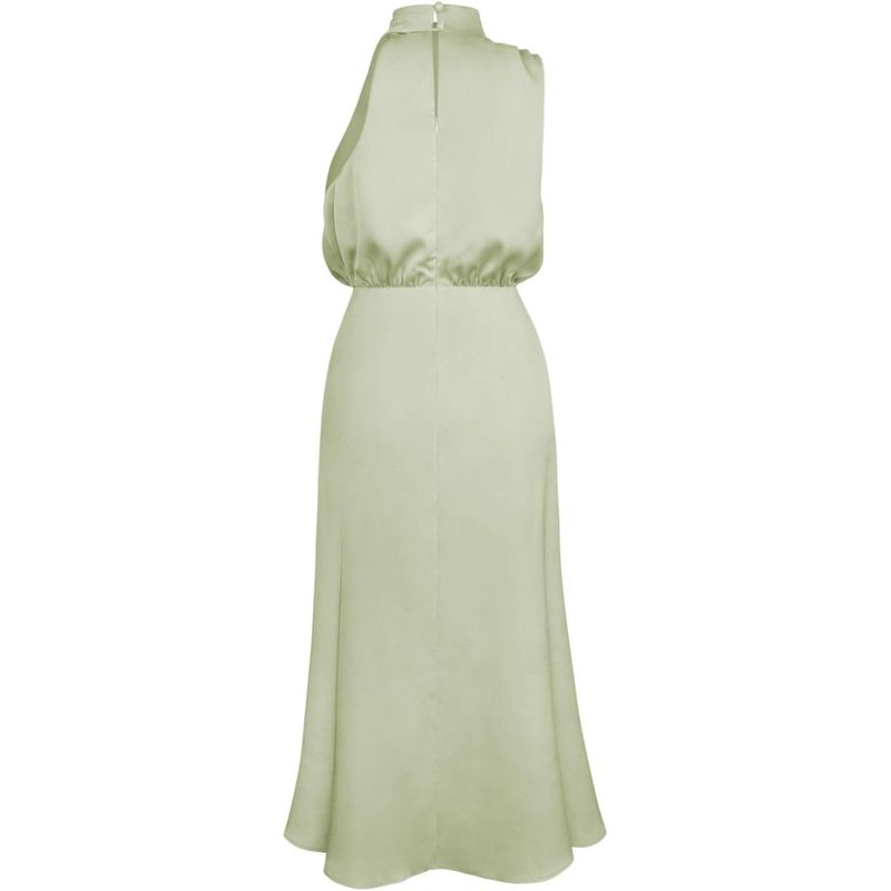 Fashion, accesorii si bijuterii - Femei - Imbracaminte femei - Rochii femei - Rochie lunga eleganta din satin, fara maneci, verde deschis, marimea S - Infinity.ro