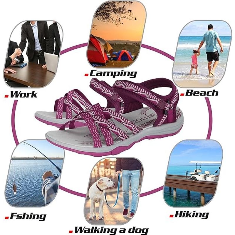 Fashion, accesorii si bijuterii - Femei - Incaltaminte femei - Sandale femei - Sandale lejere de drumetii si aer liber pentru femei, gri-rosu, marimea 38 - Infinity.ro