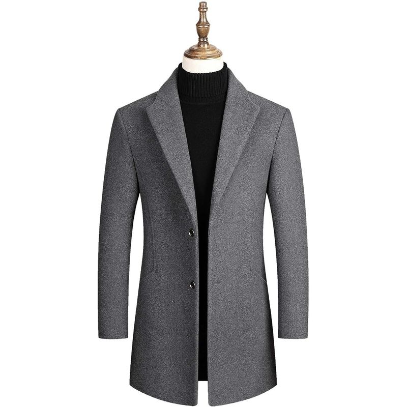 Fashion, accesorii si bijuterii - Barbati - Imbracaminte - Jachete si geci barbati - Palton lung barbati slim fit lana cald business – Gri 2XL - Infinity.ro