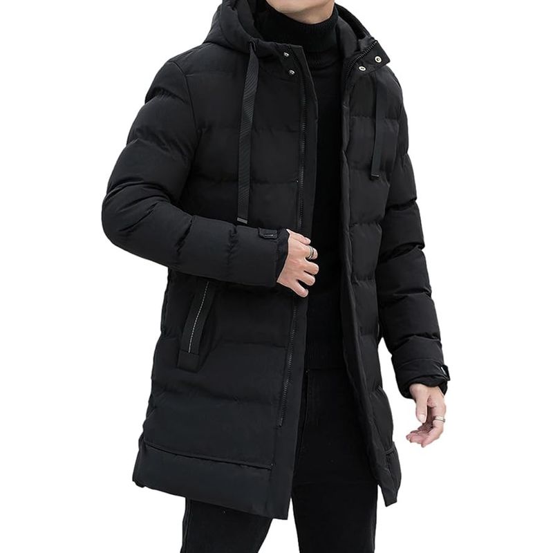 Fashion, accesorii si bijuterii - Barbati - Imbracaminte - Jachete si geci barbati - Geaca neagra lunga, groasa de iarna, captusita pentru barbati, mrimea L - Infinity.ro
