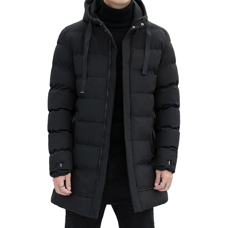 Fashion, accesorii si bijuterii - Barbati - Imbracaminte - Jachete si geci barbati - Geaca neagra lunga, groasa de iarna, captusita pentru barbati, mrimea L - Infinity.ro