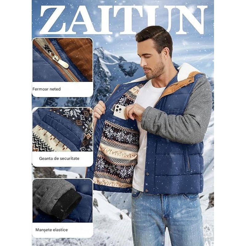 Fashion, accesorii si bijuterii - Barbati - Imbracaminte - Jachete si geci barbati - Geaca albastru/gri groasa de iarna, captusita pentru barbati, mrimea M - Infinity.ro