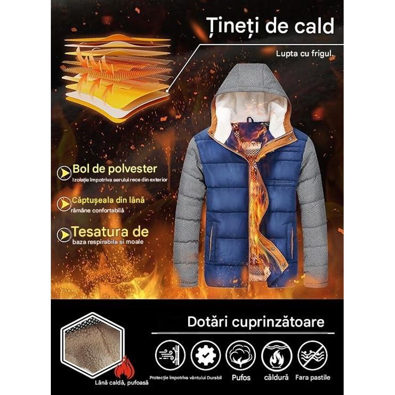 Fashion, accesorii si bijuterii - Barbati - Imbracaminte - Jachete si geci barbati - Geaca albastru/gri groasa de iarna, captusita pentru barbati, mrimea M - Infinity.ro