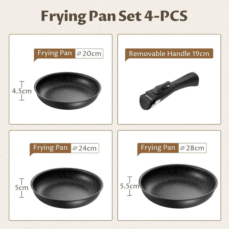 Casa si Gradina - Bucatarie si vesela - Ustensile bucatarie - Seturi ustensile de bucatarie - Set 4 tigai cu maner detasabil, ceramica antiaderenta Inductie & cuptor, negre - Infinity.ro