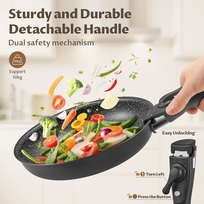 Casa si Gradina - Bucatarie si vesela - Ustensile bucatarie - Seturi ustensile de bucatarie - Set 4 tigai cu maner detasabil, ceramica antiaderenta Inductie & cuptor, negre - Infinity.ro