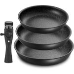 Casa si Gradina - Bucatarie si vesela - Ustensile bucatarie - Seturi ustensile de bucatarie - Set 4 tigai cu maner detasabil, ceramica antiaderenta Inductie & cuptor, negre - Infinity.ro