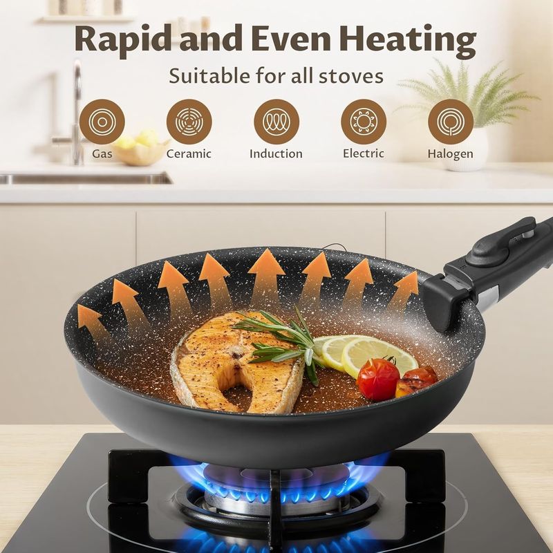 Casa si Gradina - Bucatarie si vesela - Ustensile bucatarie - Seturi ustensile de bucatarie - Set 4 tigai cu maner detasabil, ceramica antiaderenta Inductie & cuptor, negre - Infinity.ro