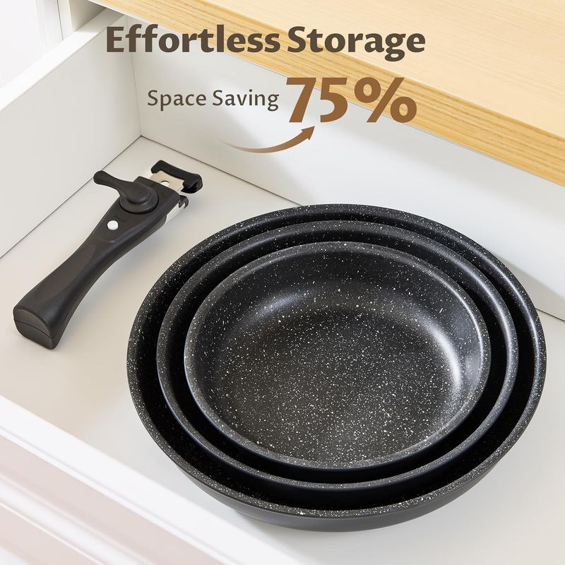 Casa si Gradina - Bucatarie si vesela - Ustensile bucatarie - Seturi ustensile de bucatarie - Set 4 tigai cu maner detasabil, ceramica antiaderenta Inductie & cuptor, negre - Infinity.ro