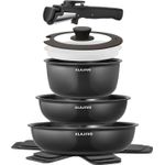 Casa si Gradina - Bucatarie si vesela - Ustensile bucatarie - Seturi ustensile de bucatarie - Set 9 piese oale cu maner detasabil, ceramica antiaderenta Inductie & cuptor, negre - Infinity.ro