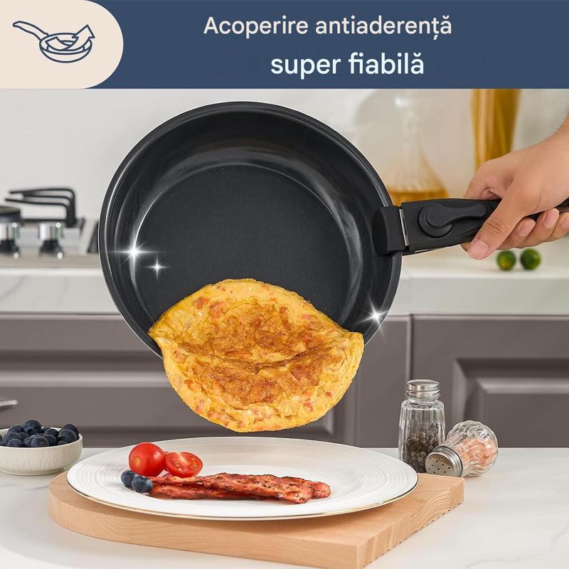 Casa si Gradina - Bucatarie si vesela - Ustensile bucatarie - Seturi ustensile de bucatarie - Set 9 piese oale cu maner detasabil, ceramica antiaderenta Inductie & cuptor, negre - Infinity.ro