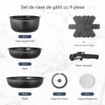 Casa si Gradina - Bucatarie si vesela - Ustensile bucatarie - Seturi ustensile de bucatarie - Set 9 piese oale cu maner detasabil, ceramica antiaderenta Inductie & cuptor, negre - Infinity.ro
