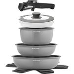 Casa si Gradina - Bucatarie si vesela - Ustensile bucatarie - Seturi ustensile de bucatarie - Set 9 piese oale cu maner detasabil, ceramica antiaderenta Inductie & cuptor, gri - Infinity.ro