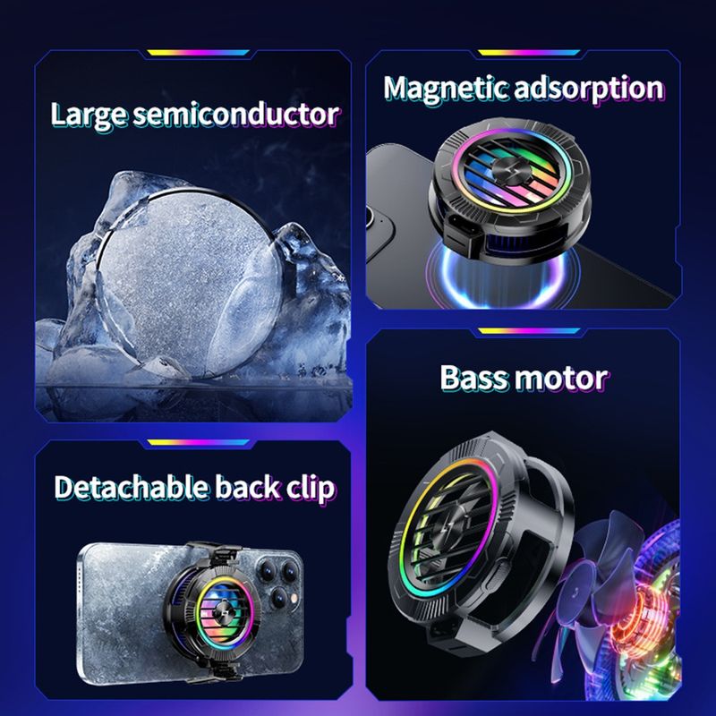 Laptop, Telefoane si Tablete - Telefoane mobile si accesorii - Accesorii Telefoane - Alte accesorii telefoane - Ventilator pentru Telefon, RGB - Techsuit (P66) - Black - Infinity.ro