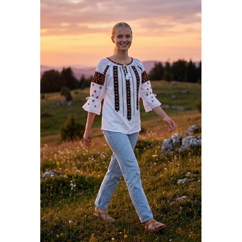 Fashion, accesorii si bijuterii - Femei - Imbracaminte femei - Camasi si bluze femei - Bluza dama 2IU26 alb/portocaliu marimea S - Infinity.ro