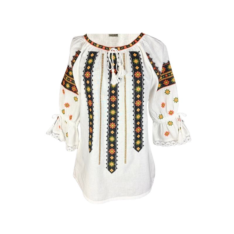 Fashion, accesorii si bijuterii - Femei - Imbracaminte femei - Camasi si bluze femei - Bluza dama 2IU26 alb/portocaliu marimea S - Infinity.ro
