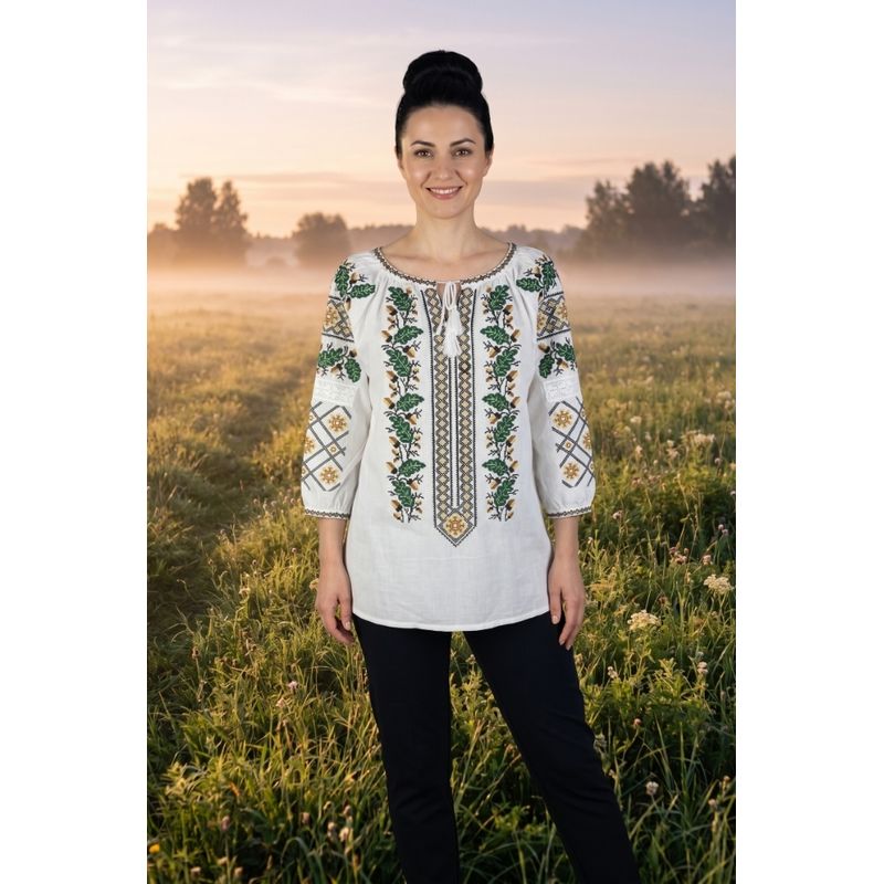 Fashion, accesorii si bijuterii - Femei - Imbracaminte femei - Camasi si bluze femei - Bluza dama IU26 alb/maro marimea S - Infinity.ro