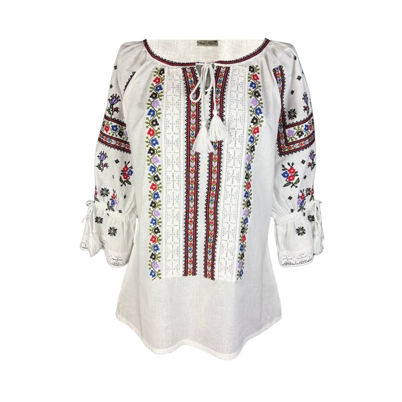 Fashion, accesorii si bijuterii - Femei - Imbracaminte femei - Camasi si bluze femei - Bluza dama IU26 alb/mov marimea S - Infinity.ro