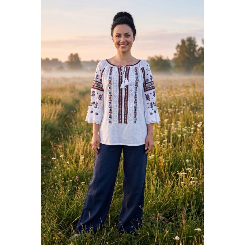 Fashion, accesorii si bijuterii - Femei - Imbracaminte femei - Camasi si bluze femei - Bluza dama IU26 alb/mov marimea S - Infinity.ro