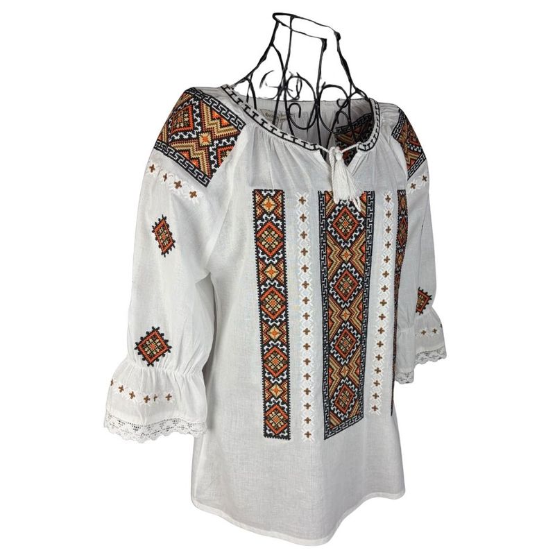 Fashion, accesorii si bijuterii - Femei - Imbracaminte femei - Camasi si bluze femei - Bluza dama IU26 alb/portocaliu marimea S - Infinity.ro