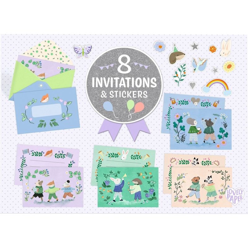 Casa si Gradina - Decoratiuni - Decoratiuni petrecere - Accesorii pentru petrecere - Set de invitatii Parada animalelor, Djeco - Infinity.ro