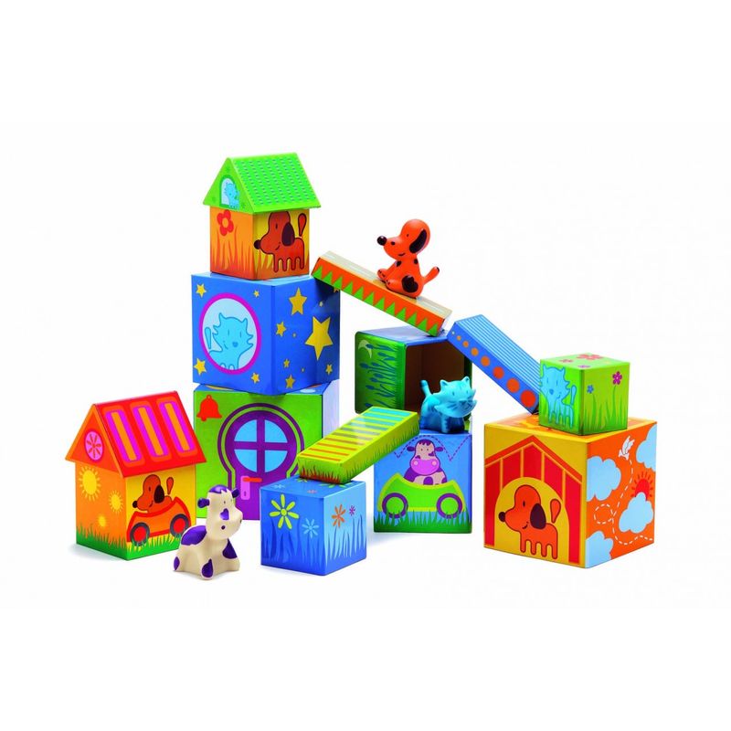 Jucarii, Copii si Bebe - Jucarii si jocuri - Seturi de constructie si cuburi - Seturi de constructie - Joc de construit cu cuburi si animale Cubanimo, Djeco - Infinity.ro