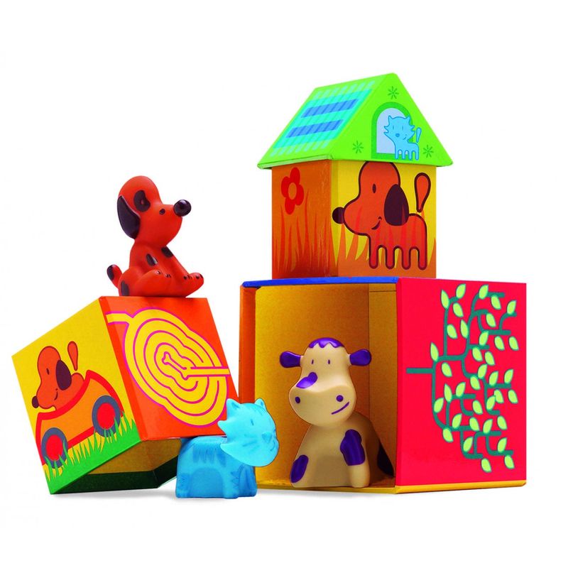 Jucarii, Copii si Bebe - Jucarii si jocuri - Seturi de constructie si cuburi - Seturi de constructie - Joc de construit cu cuburi si animale Cubanimo, Djeco - Infinity.ro