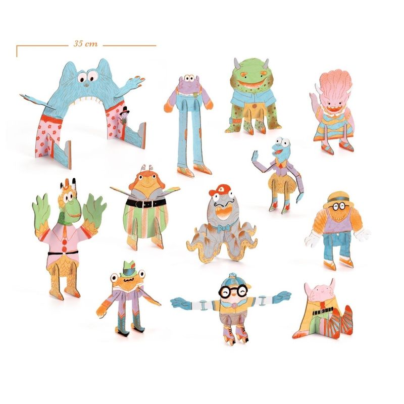 Jucarii, Copii si Bebe - Jucarii si jocuri - Jucarii & jocuri educative - Seturi de artizanat - Kit Creativ Monstri de Colorat si Asamblat, Djeco - Infinity.ro