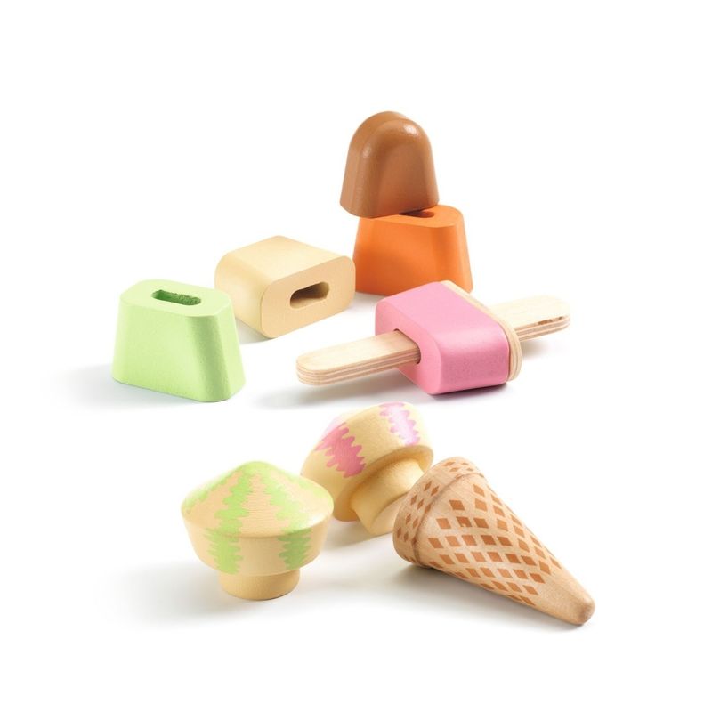 Jucarii, Copii si Bebe - Jucarii si jocuri - Jucarii de rol - Set joaca supermarket - Joc de rol din lemn Gelateria Lina & Lino, Djeco - Infinity.ro