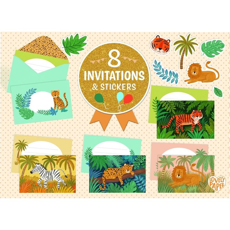 Casa si Gradina - Decoratiuni - Decoratiuni petrecere - Accesorii pentru petrecere - Set de invitatii cu animale din jungla, Djeco - Infinity.ro