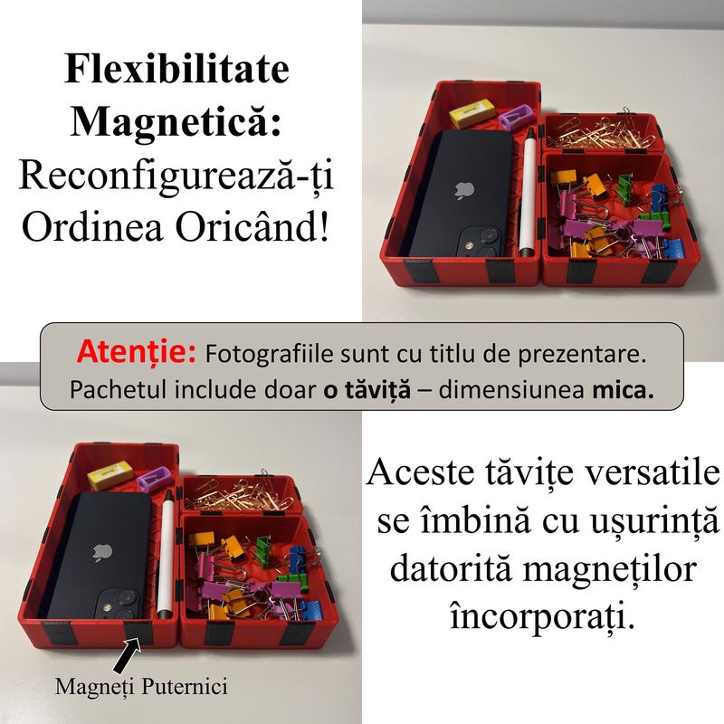 Carti si Birotica - Birotica - Accesorii de birou - Alte accesorii birou - Tavita modulara magnetica, Rosu, 9 X 4.5 cm, imprimat 3D din PLA (Bioplastic) - Infinity.ro