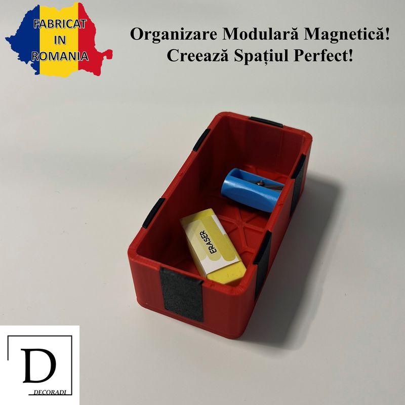 Carti si Birotica - Birotica - Accesorii de birou - Alte accesorii birou - Tavita modulara magnetica, Rosu, 9 X 4.5 cm, imprimat 3D din PLA (Bioplastic) - Infinity.ro