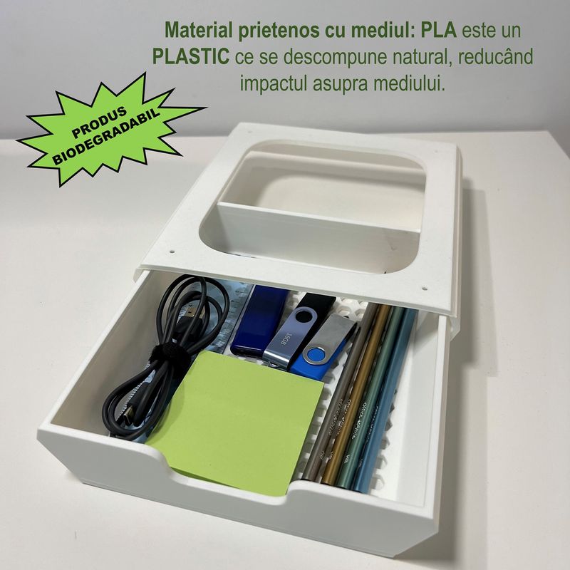 Carti si Birotica - Birotica - Accesorii de birou - Alte accesorii birou - Sertar pentru birou, Alb, 20.5 X19.5 X 5 cm, imprimat 3D din PLA (Bioplastic) - Infinity.ro