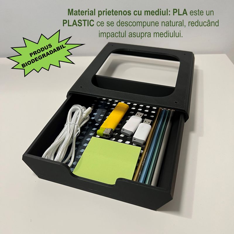 Carti si Birotica - Birotica - Accesorii de birou - Alte accesorii birou - Sertar pentru birou, Negru, 20.5 X19.5 X 5 cm, imprimat 3D din PLA (Bioplastic) - Infinity.ro